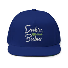 Load image into Gallery viewer, Doobies and Boobies Embroidered Flat Bill Cap – Retro Trucking &amp; Beer Lover Snapback

