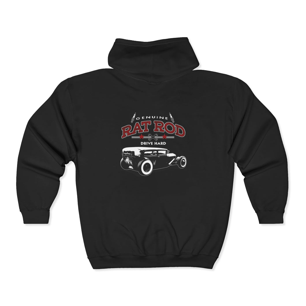 RAT ROD MEN's - Full Zip Hooded Sweatshirt - Black Logo On Back