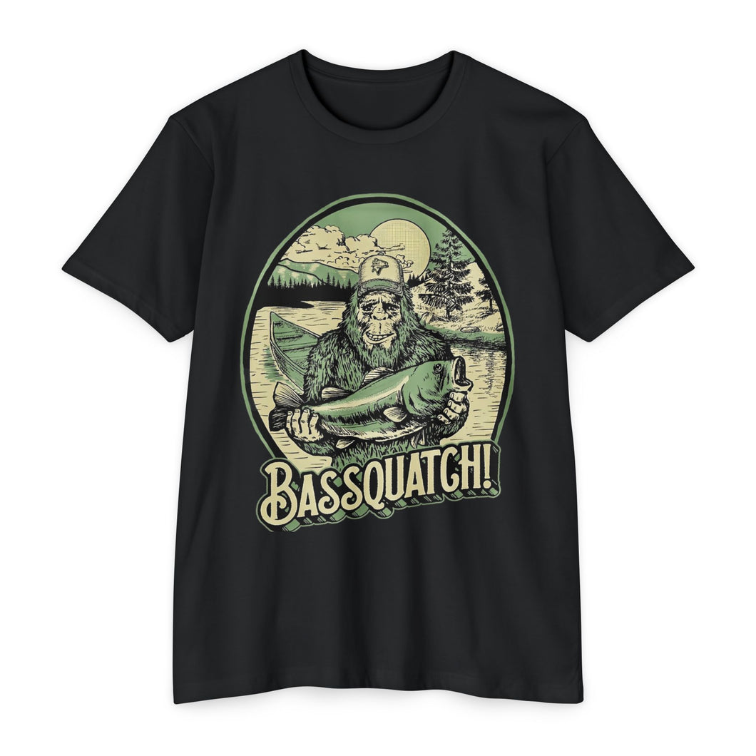 Bassquatch Unisex T-Shirt, Funny Fishing Tee, Outdoor Lover Gift, Sasquatch T-Shirt, Bass Fishing Shirt