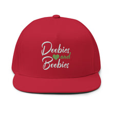 Load image into Gallery viewer, Doobies and Boobies Embroidered Flat Bill Cap – Retro Trucking &amp; Beer Lover Snapback
