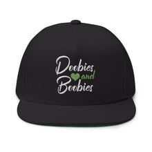 Load image into Gallery viewer, Doobies and Boobies Embroidered Flat Bill Cap – Retro Trucking &amp; Beer Lover Snapback
