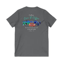 Load image into Gallery viewer, Women&#39;s Fallon Cars N Coffee (print on back) Jersey V-neck tee
