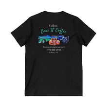 Load image into Gallery viewer, Women&#39;s Fallon Cars N Coffee (print on back) Jersey V-neck tee
