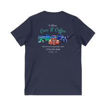 Load image into Gallery viewer, Women&#39;s Fallon Cars N Coffee (print on back) Jersey V-neck tee
