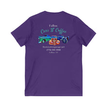 Load image into Gallery viewer, Women&#39;s Fallon Cars N Coffee (print on back) Jersey V-neck tee

