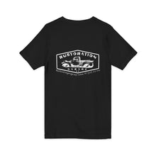 Load image into Gallery viewer, Women&#39;s Jersey short sleeve V-neck Rustoration Garage on back
