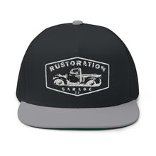 Load image into Gallery viewer, Rustoration Garage Embroidered Flat Bill Cap – Retro Trucking &amp; Beer Lover Snapback
