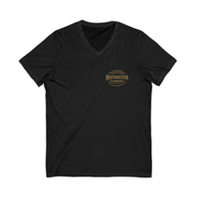 Load image into Gallery viewer, Ladies Cars &amp; Coffee V-Neck Tee - Rustoration Garage Logo (print on back)
