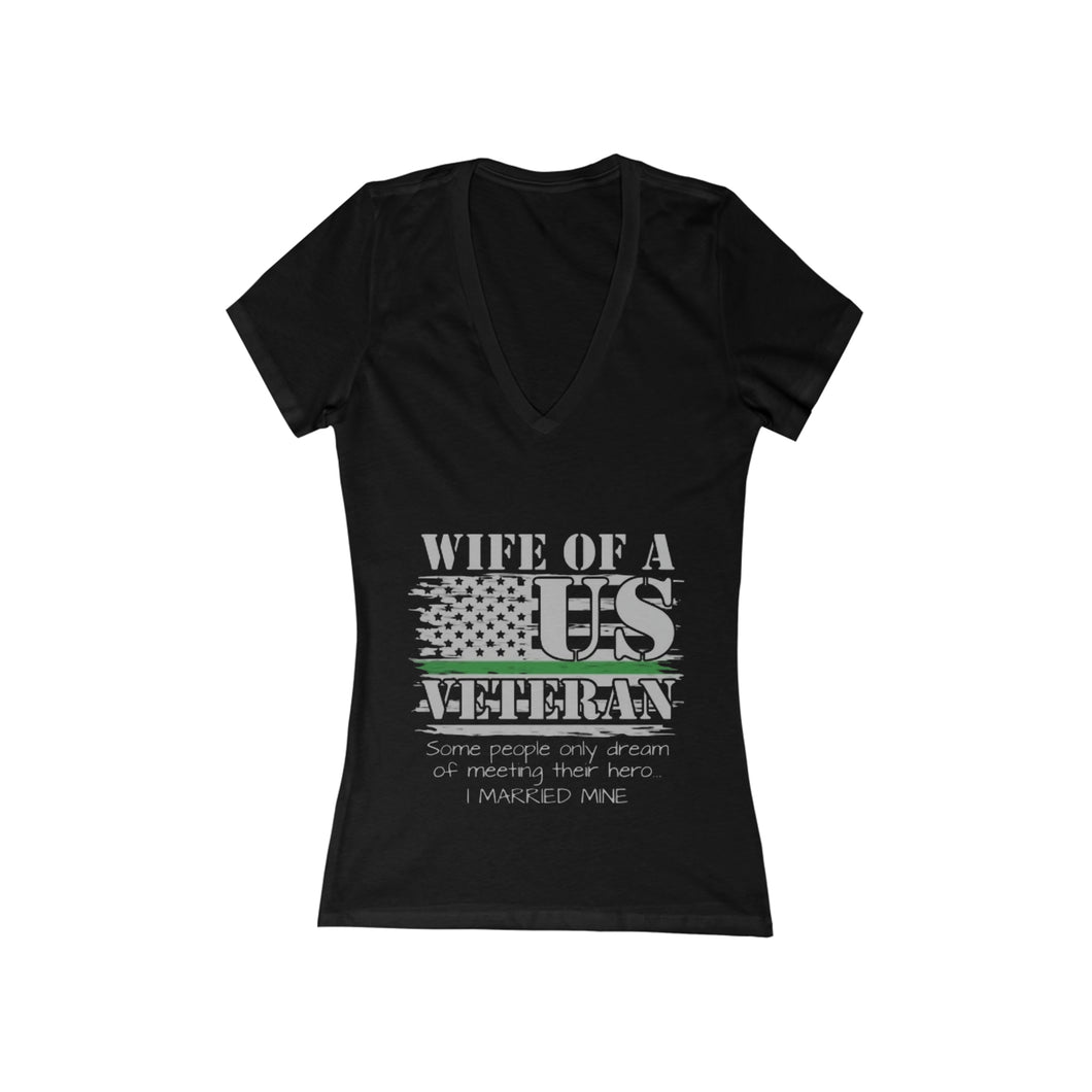 Women's Wife of a US Veteran - Jersey Short Sleeve Deep V-Neck Tee