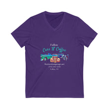Load image into Gallery viewer, Unisex - Fallon Cars N Coffee - Print on front - Jersey Short Sleeve V-Neck Tee
