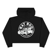 Load image into Gallery viewer, RAT ROD NATION - Women&#39;s Crop Hoodie - Black - Logo 1 on Back
