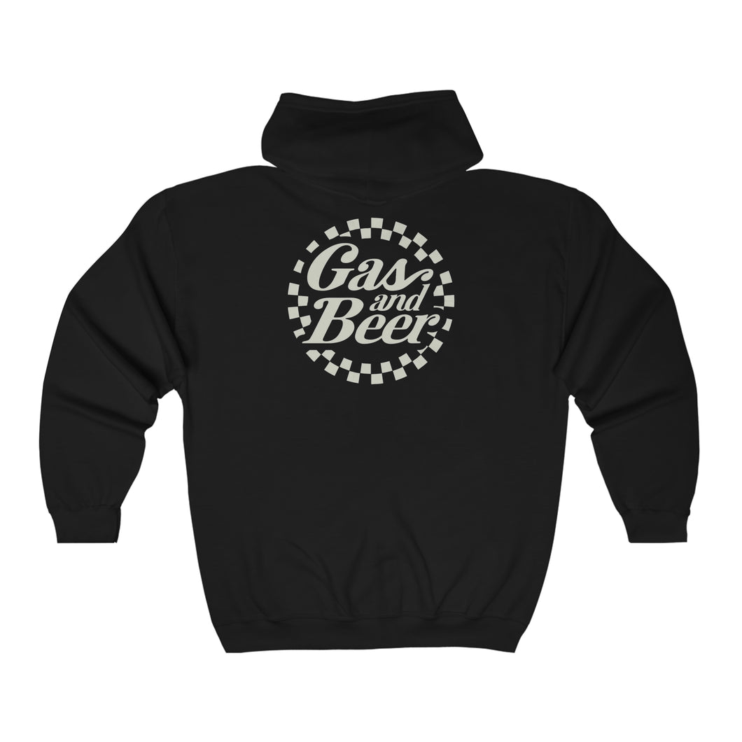 Gas and Beer - Full Zip Hooded Sweatshirt - Black Logo On Back