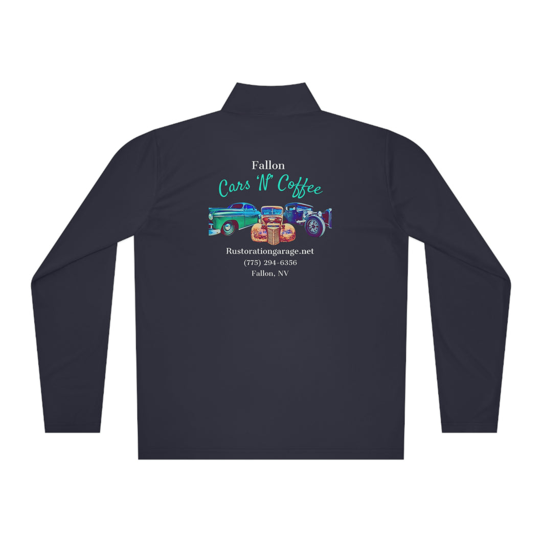 Unisex Cars N Coffee - On back - Quarter-Zip Pullover
